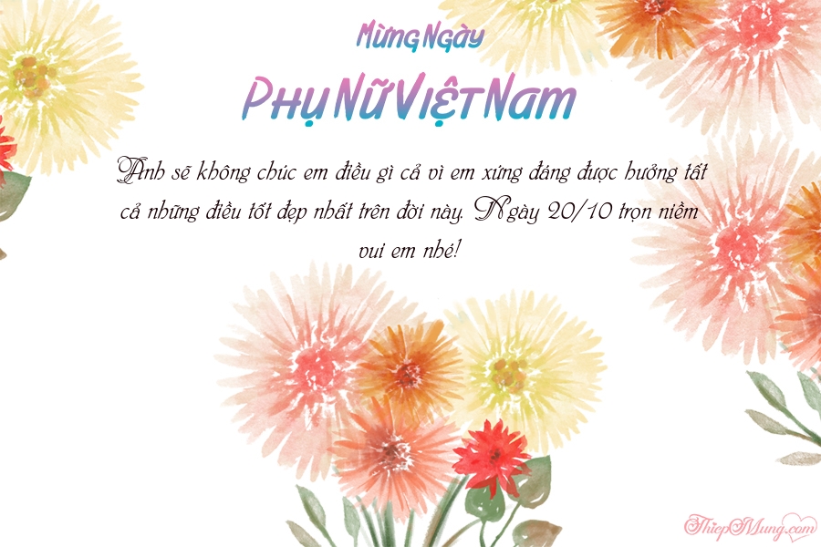 Thiệp chúc mừng 20/10 đẹp và ý nghĩa cho ngày phụ nữ Việt Nam